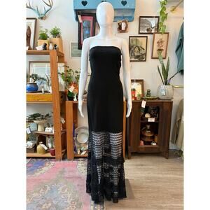 1990s Cache Strapless Lace Hem Dress